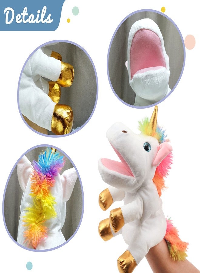 Hopearl Plush Unicorn Hand Puppet with Open Movable Mouth for Imaginative Play, Role Play, Interactive Toy for Storytelling Teaching Puppet Theater, Birthday Gifts for Kids Girls, White, 12'' - Image 3